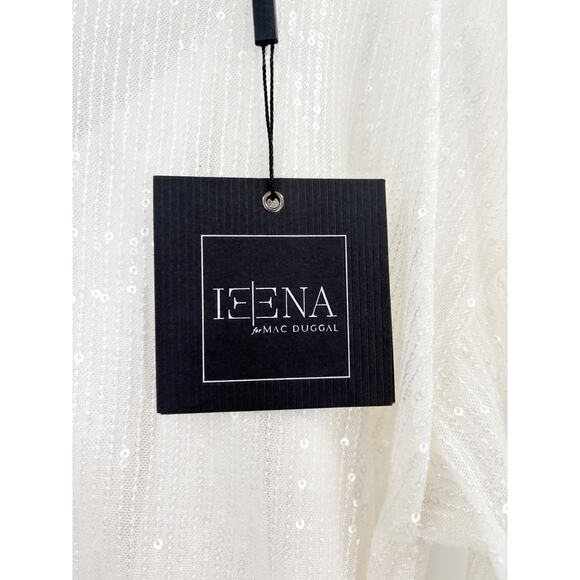 MAC DUGGAL Dress Size 2 Evening Gown Sequin White Ivory NEW Mini Tie Belt - Picture 3 of 7